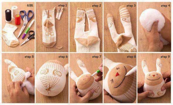 Como fazer um boneco com meias de algodão 010