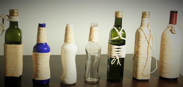 Enfeitar garrafas com linha, sisal e barbante 017
